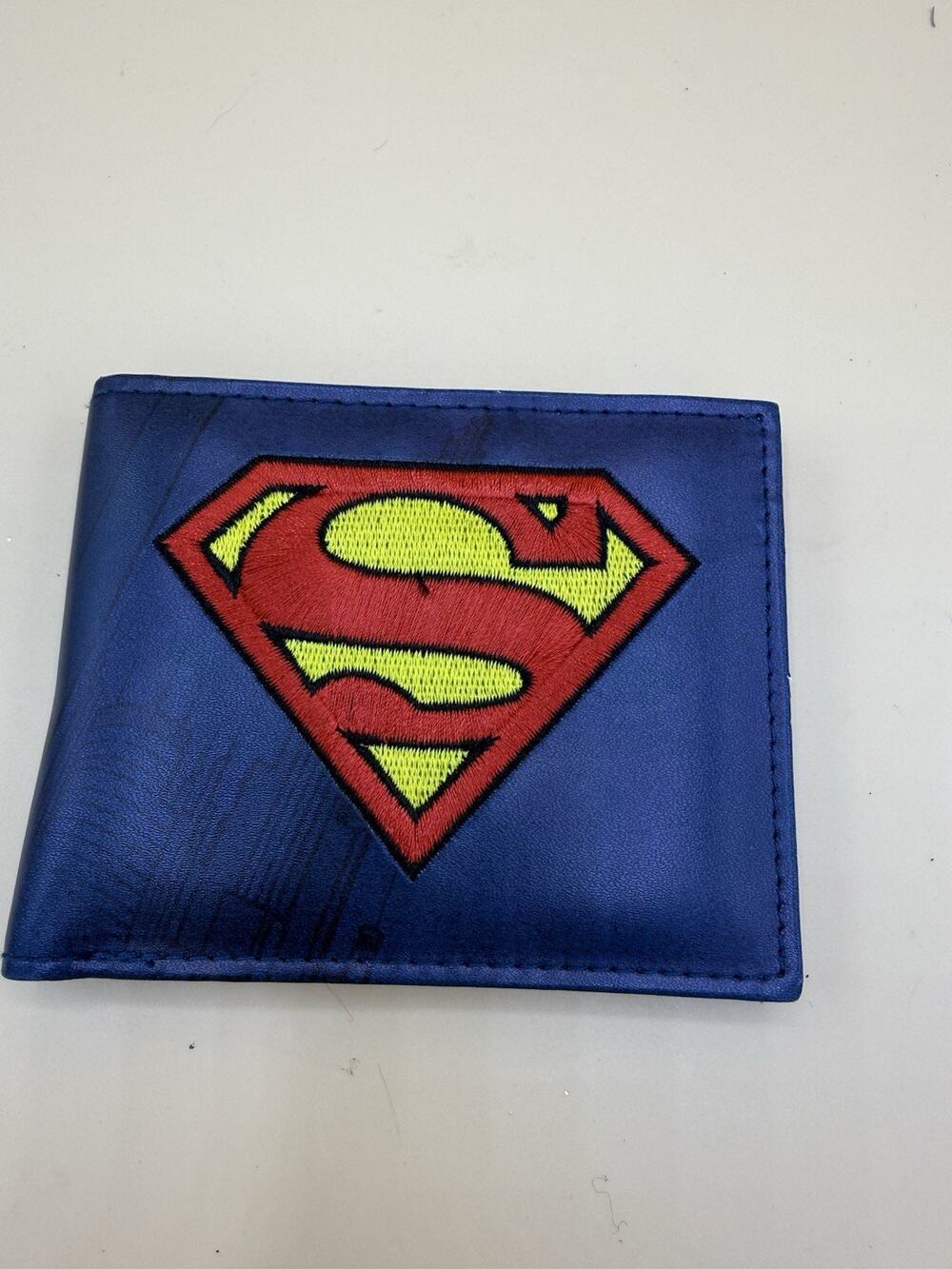 DC Comics Superman BiFold Wallet Embroidered Logo Blue Red Faux Leather